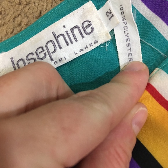 Vintage 90's Turquoise Rainbow Stripe Blouse - Picture 9 of 12